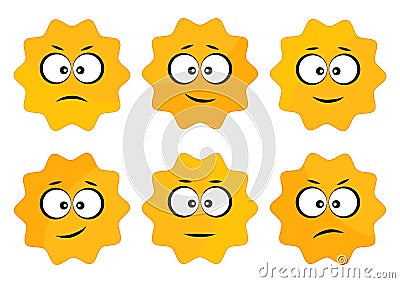 Label with face emotions, yellow round stickers. Vector illustration Cartoon Illustration