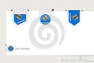 Label flag collection of US state Oklahoma in different shape. Ribbon flag template of Oklahoma Vector Illustration