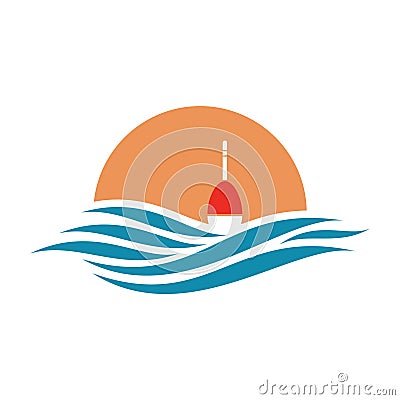 Label with float and sun and sea icon Vector Illustration