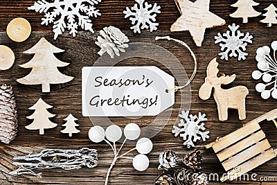 Label, Frame Of Christmas Decoration, Text Seasons Greetings Stock Photo