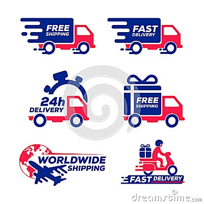 Label icon shipping and delivery collection set. van delivery car vector illustration isolated on white background. fast free Cartoon Illustration