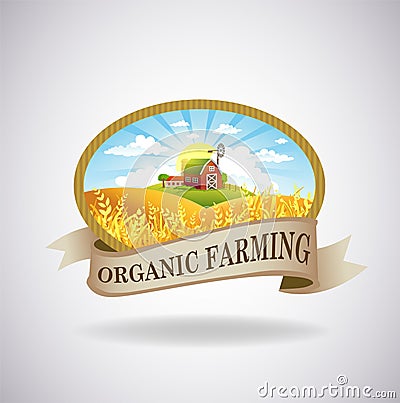 Label with the image of a farm Vector Illustration