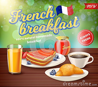 Label Inscription French Breakfast Realistic Stock Photo