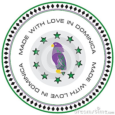 Label Made with love in Dominica Vector Illustration