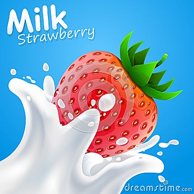 Label milk strawberry. vector illustration Vector Illustration