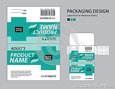 Label pack for medicinal tablets, label medicine paper design, medicine packaging design, healthcare product design. product label Vector Illustration