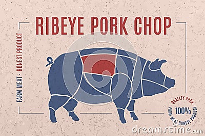 Label for pork steak meat cut Vector Illustration