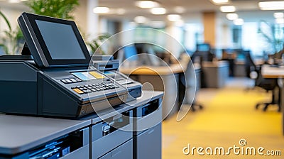 Label Printing Machine in a Modern Office Efficient Organization and Branding Solution Stock Photo