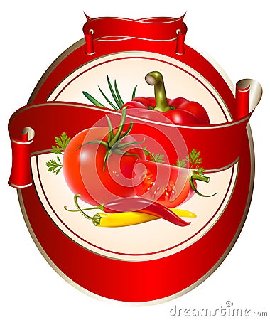 Label for a product (ketchup, sauce) with photorea Vector Illustration