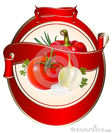 Label for a product (ketchup, sauce) with photorea Vector Illustration