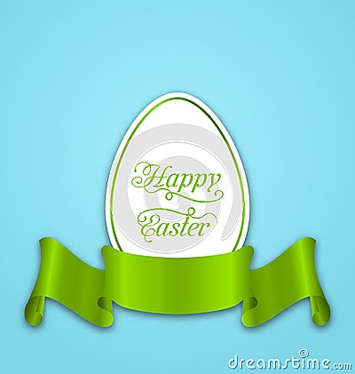 Label with ribbon as Easter paper egg Vector Illustration