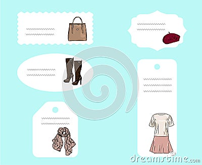 Label Tag Stitch Set White Vector Isolated Vector Illustration