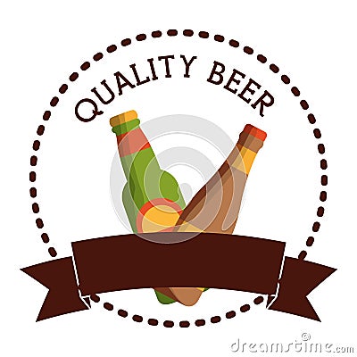 label two bottles beer quality banner Cartoon Illustration