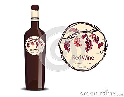 Label for wine and a sample placed on the bottle Vector Illustration