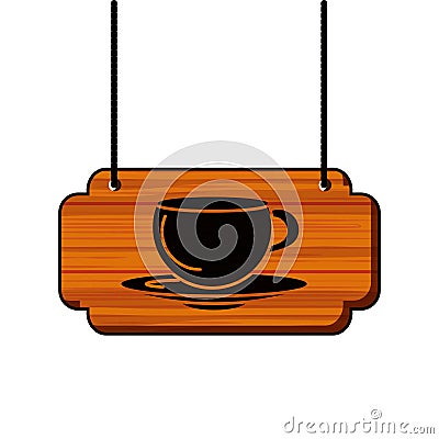 label wooden with coffee cup Cartoon Illustration