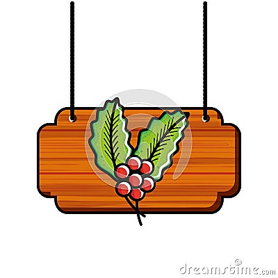 label wooden with coffee plant Cartoon Illustration
