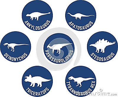 Labeled Dinosaur Round Icon Set Deep Blue Stock Photo