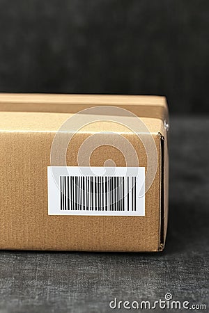 Labeled Package with Tracking Code for Easy Logistic Management and Transportation Stock Photo