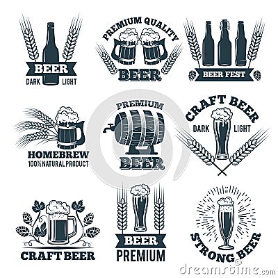 Labels or badges set of beer. Elements for emblem or logo design Vector Illustration