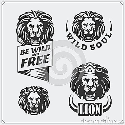 Labels, emblems and design elements for sport club with lion. Vector Illustration