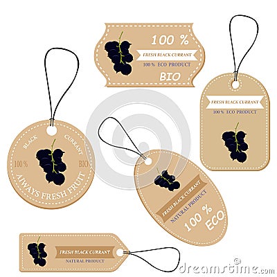 Labels with various fruits,for black currant Vector Illustration