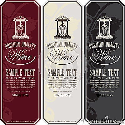 Labels for wine with a wine press and grapes Vector Illustration