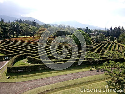 Labirinth garden with montain scenery Stock Photo