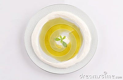 Labneh dish with olive oil top view Stock Photo