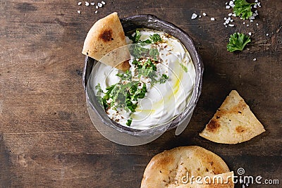 Labneh fresh lebanese cream cheese dip Stock Photo