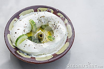 Labneh fresh lebanese cream cheese dip snack food dip Stock Photo