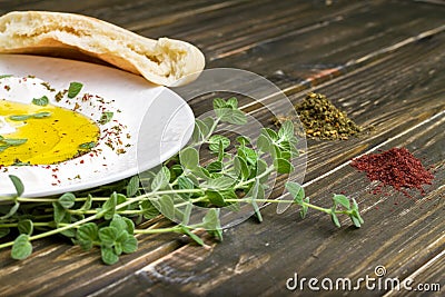 Labneh Strained yogurt with Zaatar Stock Photo