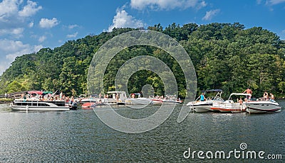 Labor day boating party on Cheat Lake Morgantown WV Editorial Stock Photo