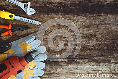 Labor day. Construction tools with copy space Stock Photo