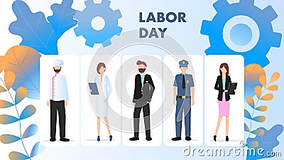 Labor Day Different Occupation Character Stand Set Vector Illustration