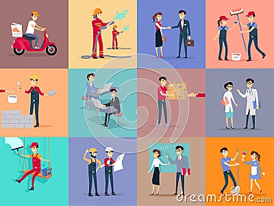Labor Day Different Professions Set Vector Illustration