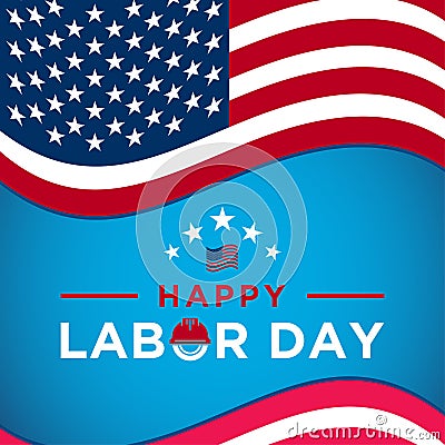 Labor Day greeting card with brush stroke background in United States national flag colors and hand lettering text Happy Labor Day Vector Illustration