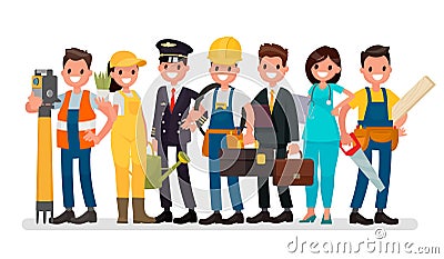 Labor Day. A group of people of different professions on a white Cartoon Illustration