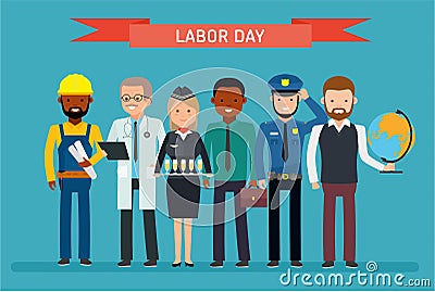 Labor Day. A group of people of different professions on a white background. Vector Illustration