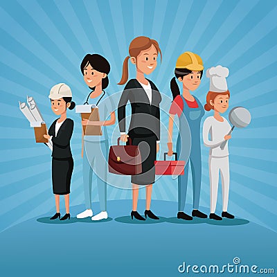 Labor day group women workers profession various Vector Illustration