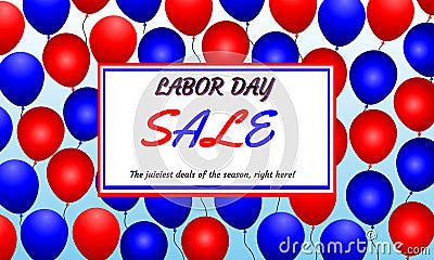 Labor day Sale promotion advertising banner with red and blue balloons Vector Illustration