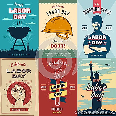 Labor Day. Set of vintage poster for celebration, vector illustration. Vector Illustration