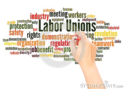 Labor unions word cloud hand writing concept Stock Photo