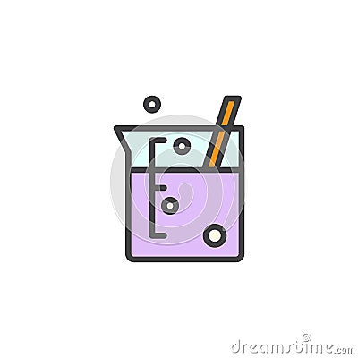 Laboratory beaker filled outline icon Vector Illustration