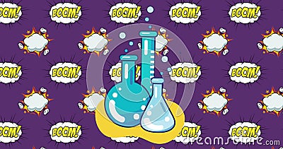 Laboratory beakers icon against purple background Stock Photo