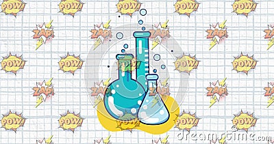 Laboratory beakers icon against square ruled paper Stock Photo