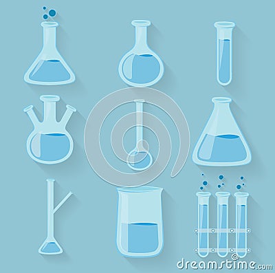 Laboratory chemical bottles glassware. Vector Vector Illustration