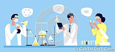 Laboratory concept. Scientists pharmaceutical tests vector illustration. Medicine, pharmacy, medical research Vector Illustration