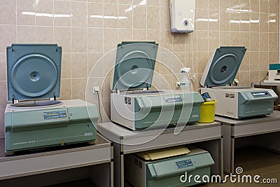 Laboratory equipment of blood bank Editorial Stock Photo