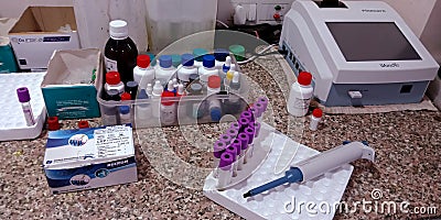 Laboratory equipment kept with test samples at workshop Editorial Stock Photo