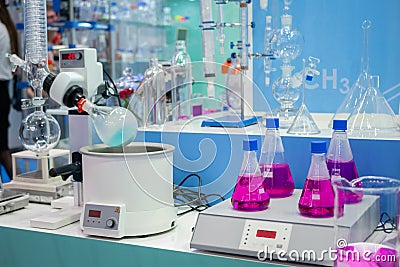 Laboratory equipment - magnetic mixer and rotary evaporator Stock Photo